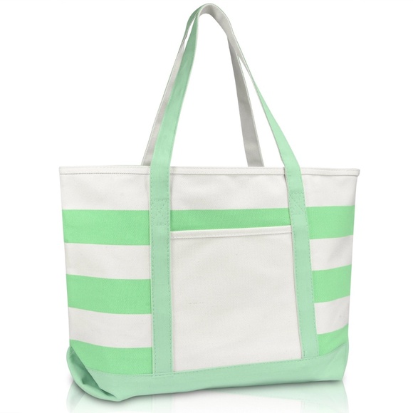 Premium Striped Tote / Beach Bag - Mint Green - Picture 1 of 6
